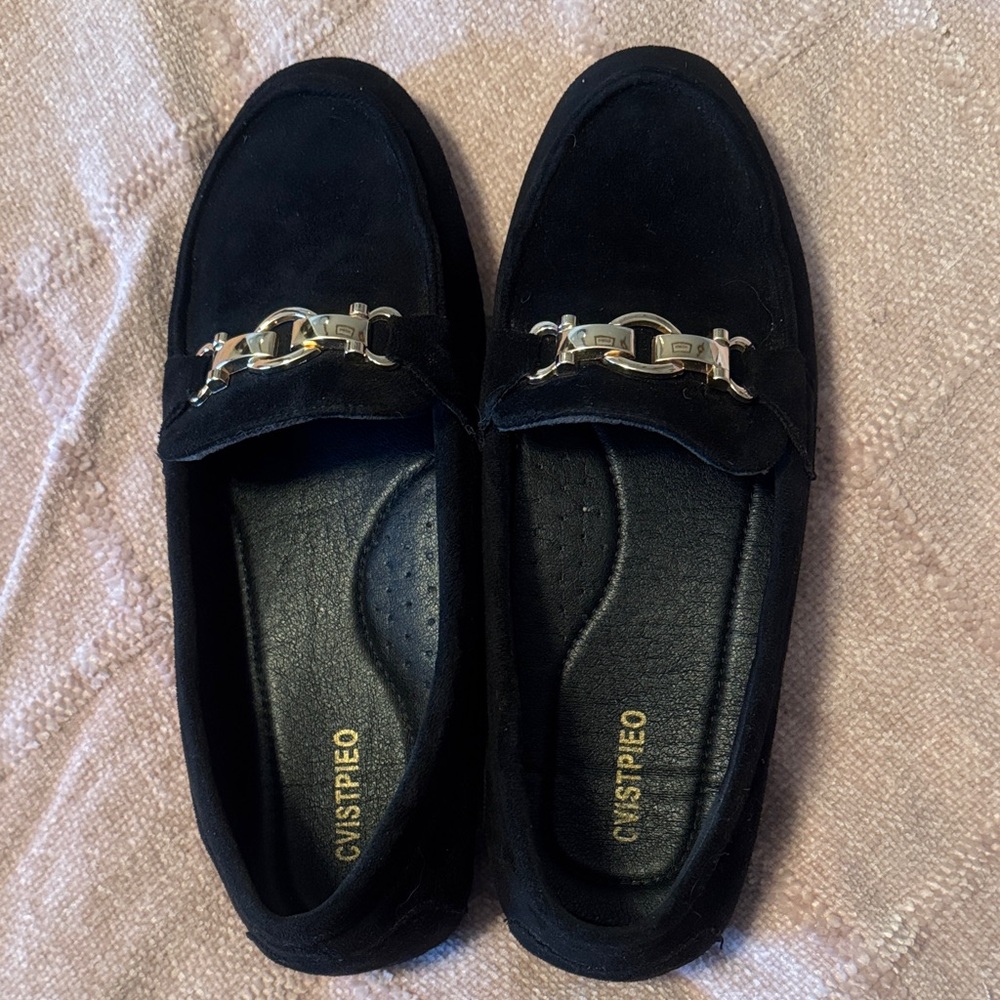 Black Loafers with Gold Accent
